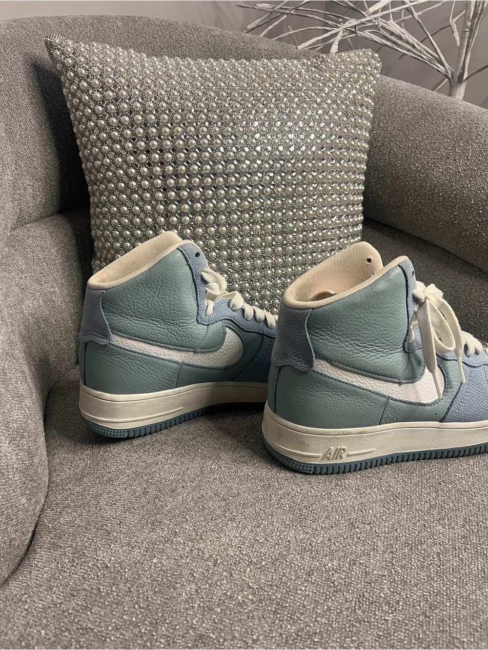 Nike High Top Sneakers in Light Blue and White